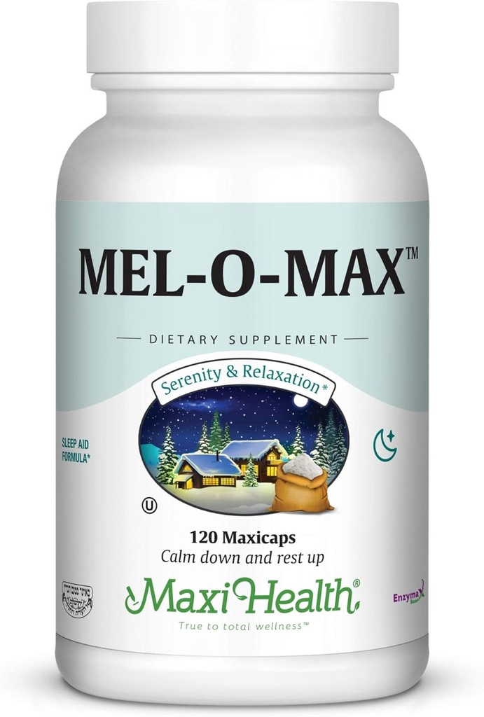 Maxi Health Mel-O-Max - Melatonín - s Valeriánskym koreňom - Spánková pomôcka - 120 kapsúl - Košer