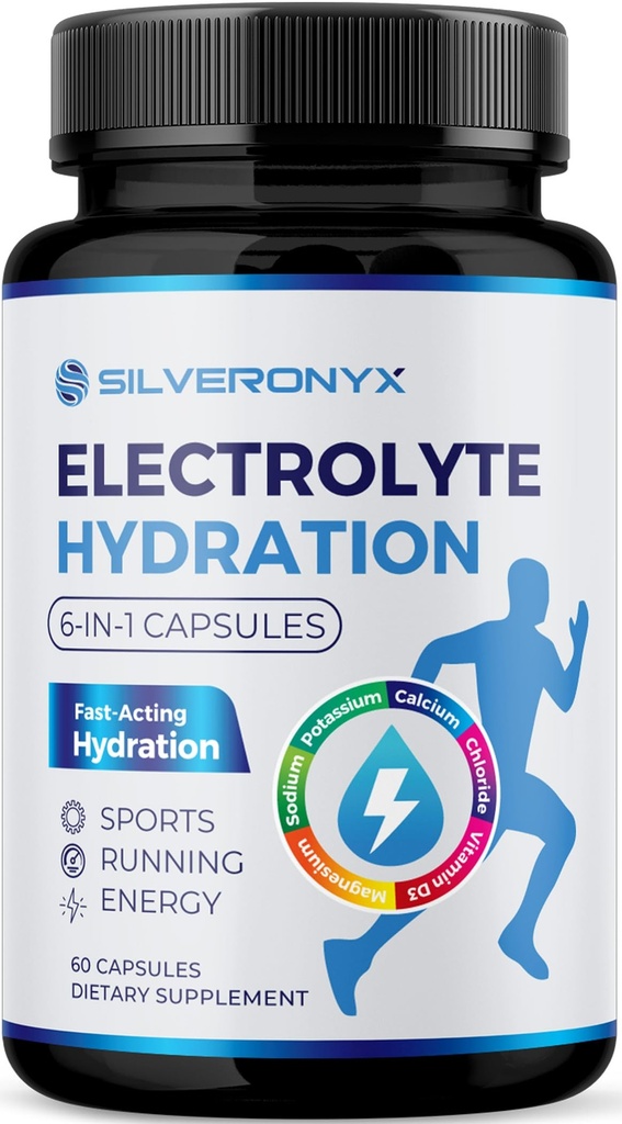 Electrolytes Supplement - Sugar Free, Advanced Hydration Complex with Sodium Chloride, Magnesium, Potassium, Calcium, Vitamin D3 - Best Hydrating Mineral Salt Pills - Vegan & Keto - 60 Capsules