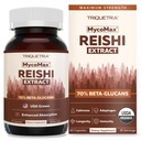 Organic Reishi Mushroom Capsules Extract - 70% Beta Glucans - Highest Active Nutrient Levels, Max Potency, US Grown + Ultrasonic Extraction - Energy, Immunity, Sleep and Stress - 60 Capsules