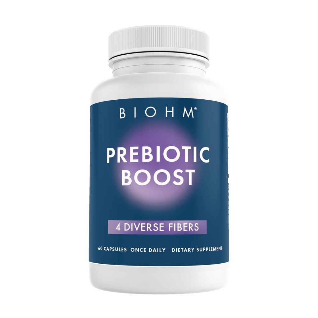 BIOHM Prebiotické Fiber Supplement (60 kapsúl) 4 Diverzné diétne vlákna na podporu probiotického prostredia, pomáha zlepšiť zdravie Gut a imunitný systém, zahŕňa inulin a Apple pektín prášok