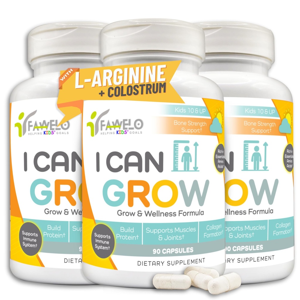I Can Grow (3 Pack) Height Boosters for Kids 10+, Teen Vitamins for tru Height - Natural Growth Supplement for Optimal Development - Supports Bone Strength and Immune Health with Colostrum