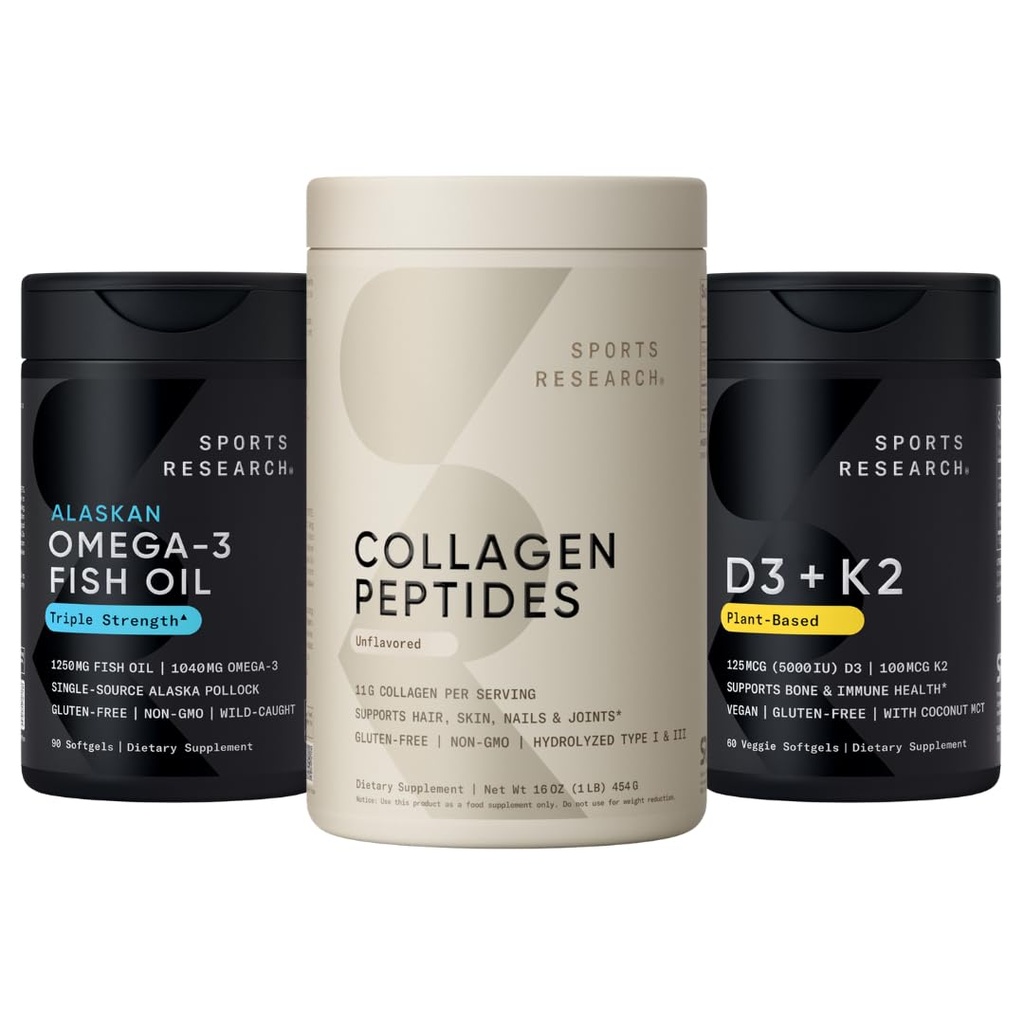 Športový výskum® Multivitamínové balenie - Omega 3 + vitamín D3 K2 5000iu + kolagénové Peptidy
