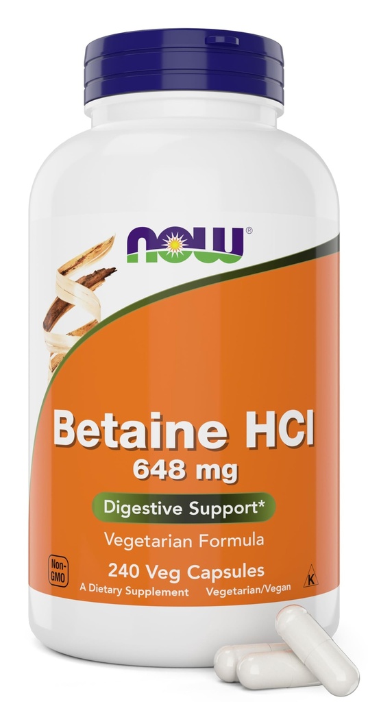 Betaín HCl 648mg 240 Veg Kapsule (dávka 2) - Digestívne enzýmy Supplement - obohatené o Pepsin Proteáza pre Proteázu proteínov