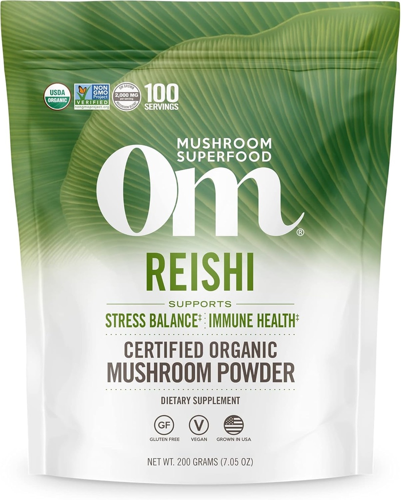 Om Mušroom Superfood Reishi Organic Mushroom Powder, 100 Servírovanie, Organické Adaptogen Powder for Stres Relief and Immune Health
