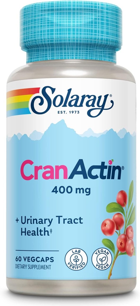 SOLARAY CranActin Cranberry Extract 400 mg - brusnicové doplnky pre ženy a mužov - Bleskové a močové tract zdravotné podpora s vitamínom C - Vegan, 60-dňová záruka (60 CT)