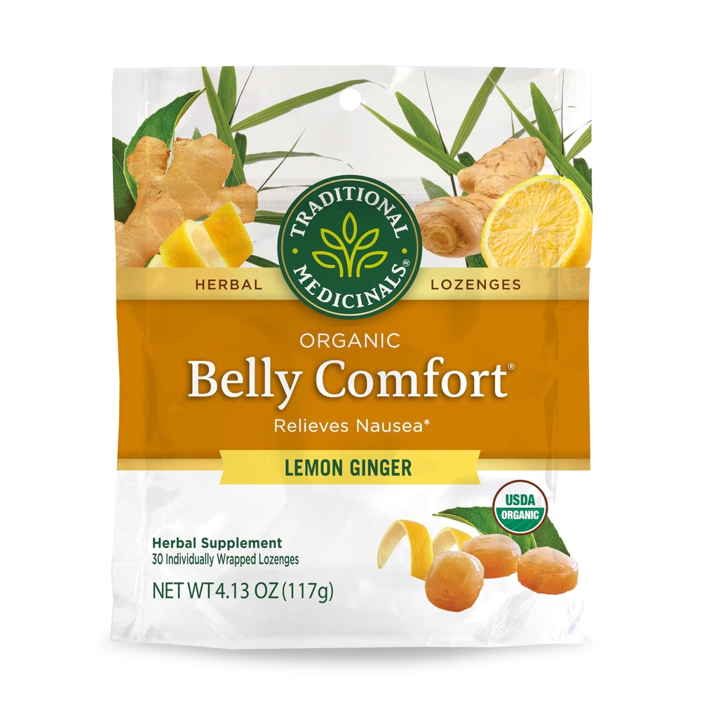 Tradičné lieky, Organic Belly Comfort Lozenges Lemon Ginger, Relives Nausea, 30 Individuálne zabalené Lozenges