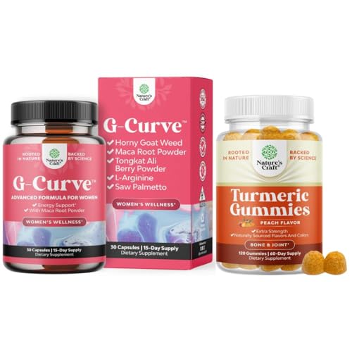 Bundle of G Curve Horny Koza Weed for Women for Enhanced Energy Mood and Performance and Turmeric Gummies for Adults Peach Flavor - Extra Strength Joint Support Gumies