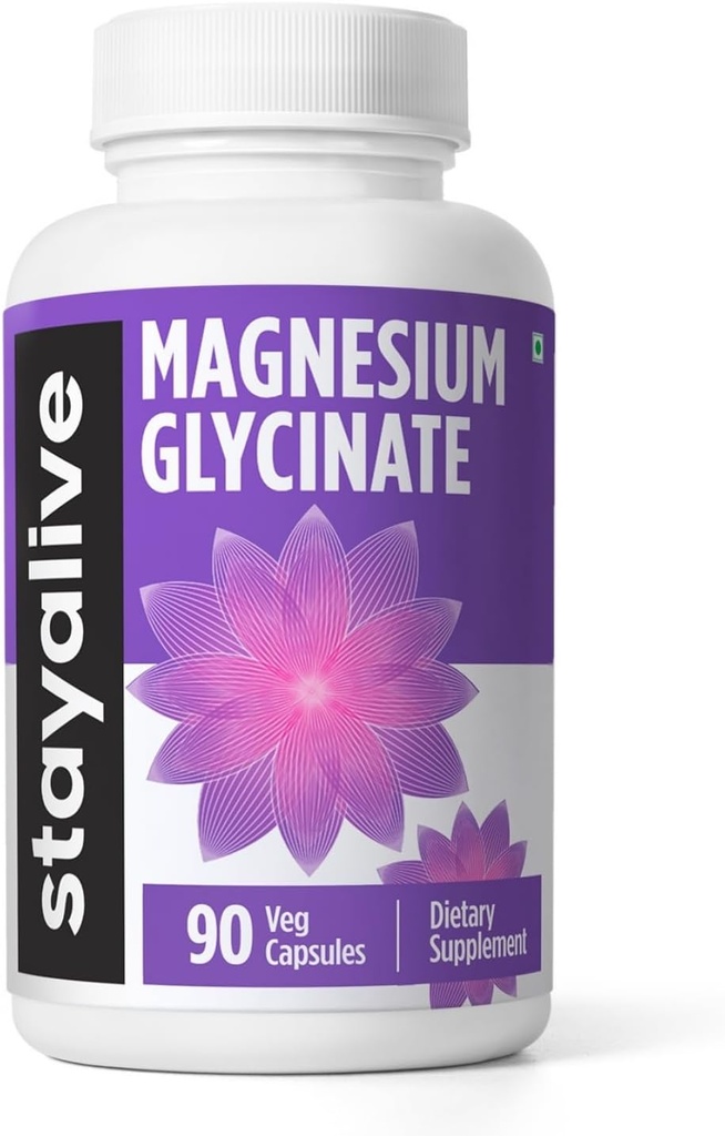 STAY ALIVE Chelated Magnesium Glycinate 500mg, High Absorption, 90 Capsules, 100% Pure Glycinate Powder, Extra Strength Magnesium Supplement for Women and Men, Non-GMO & Gluten Free Pills