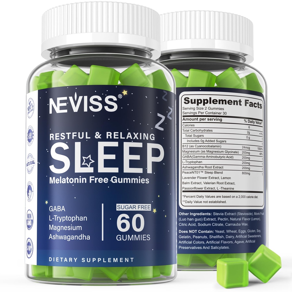 NEVISS Melatonín Voľný spánok Gummy pre dospelých - Magnézium Glycinate Gummies 