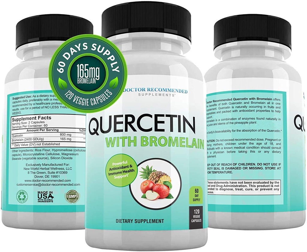 DOPLŇUJÚCE DOPLNKY DOPLŇUJÚCE DOPLŇUJÚCE DOPLŇUJÚCE DOPLNKY Quercetin 800 mg w/h Hypromelain 165 mg per Serving- 120 Veggie Capsules-full 60 day Supplement, Vitamín Supplement to Support & Bioflavonoidy, Gluten Free, non-GMO