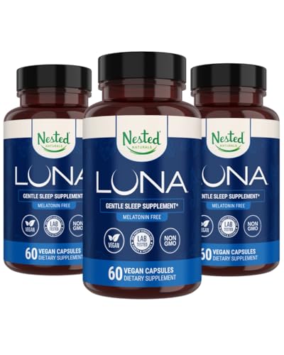 Uhynuté prírodné Luna Melatonin Free, Non-Habit formovanie bylinný spánok Supplement w/Chamomile, Valerian, L-Theanine, 180 Vegan Kapsule (60 Kapsule na fľašu)