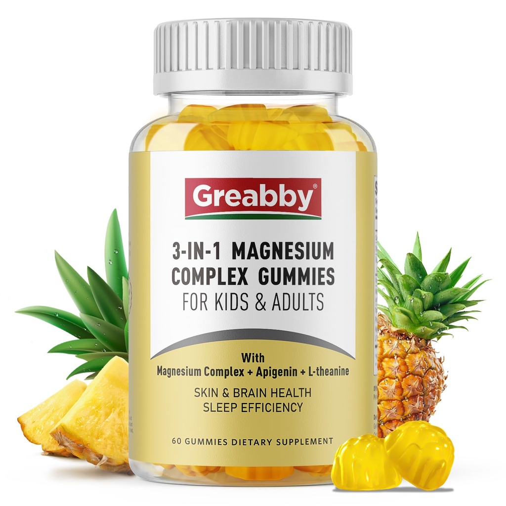 Triple Magnézium Complex Gummies - 800mg Magnézium Glycinate & Citrate, Apigenin & L-theanine, pre deti a dospelých, prirodzene Asleep & Muscle Cramps (60 Počet)