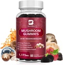 Hubové guličky, 20 v 1 Lions Mane Mushrom Complex Supplement with Reishi, Chaga, Cordyceps & More for Adult, Support for Brain, Focus, Cognitive & Immune Health, Vegan, Malinová chuť, 60 Count