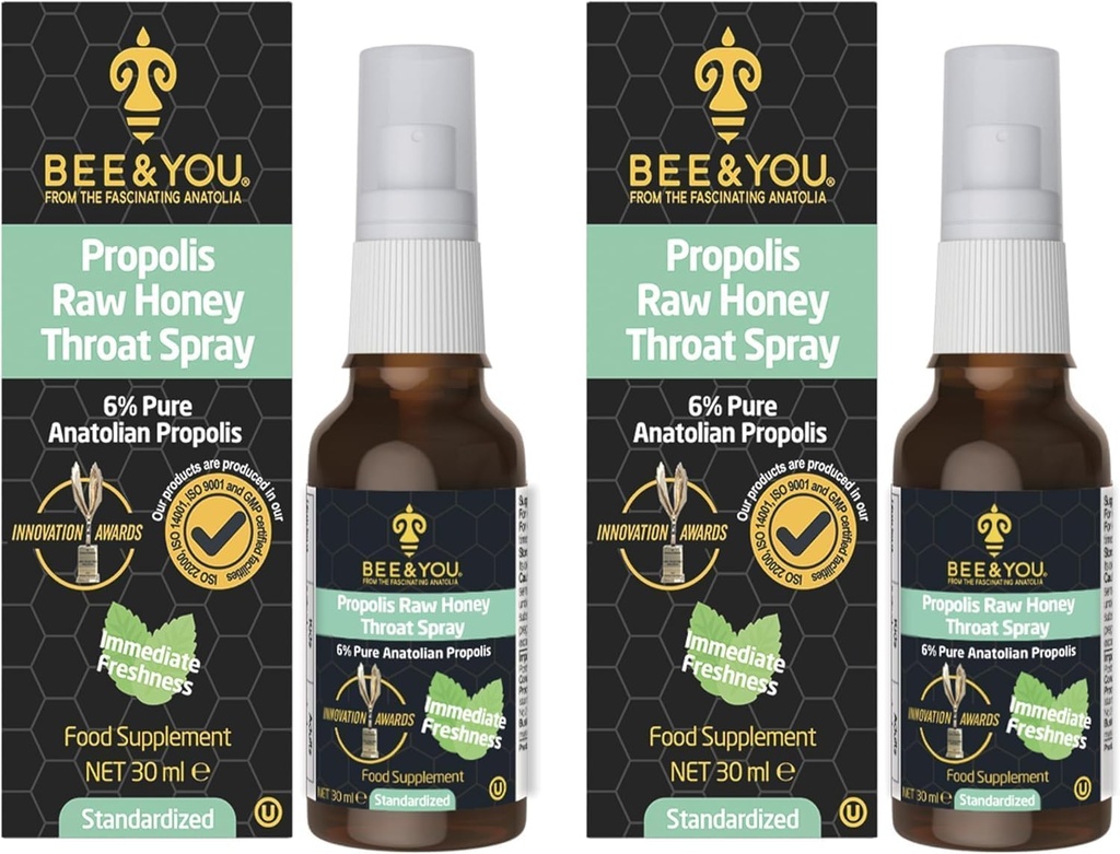 Včelí a surový med hrdlo sprej, 100% Pure Propolis extrakt, Immune Support, Sore Throat & Congestion Relief, Oral Health, Antioxidants, Natural, Keto, Paleo, Gluten-Free 1 FL Oz (Pack of 2)