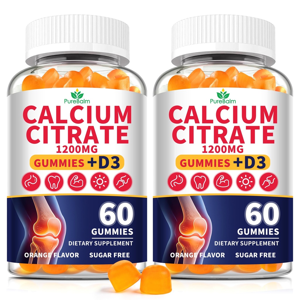 2 Pack-Calcium Citrate 1200mg with Vitamin D3 Gummies for Women & Men,Calcium Chews Supplement- Supports Bone & Teeth Health,Easy Absortion,Sugar Free,Vegan,Orange Flavor,60 Day Supply
