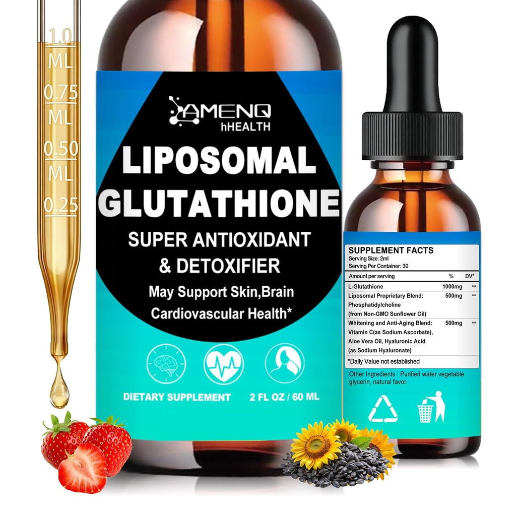 Liposomal Glutathione, Extra Strength Glutathione Supplement Liquid w. AloeVera Oil, Vitamin C & Hyaluronic Acid for Detox, Skin Whitening & Antioxidant Support, Max Absorption than Glutathione Powder