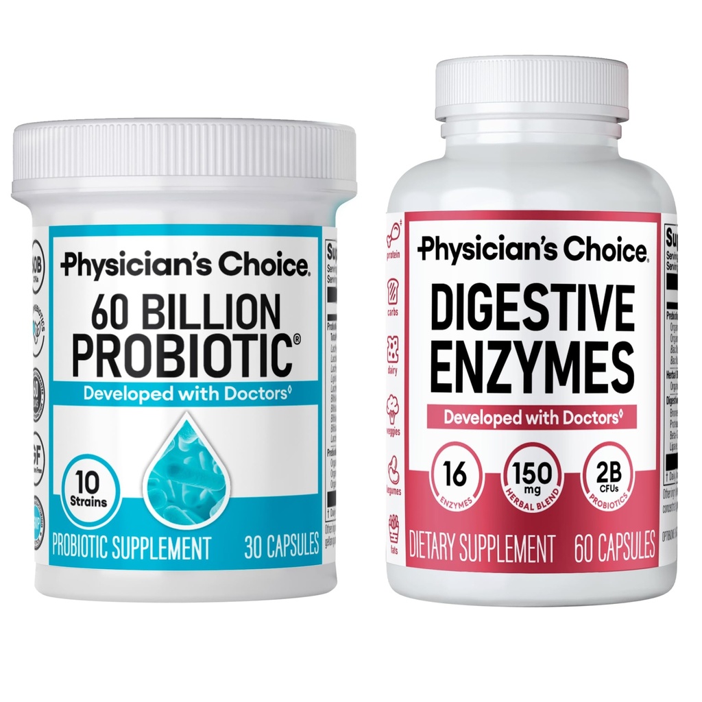 CHOICE lekára - Optimálna Gut Health Bundle: 60 miliárd probiotík + tráviace enzýmy pre tráviace útechy a imunitnú podporu