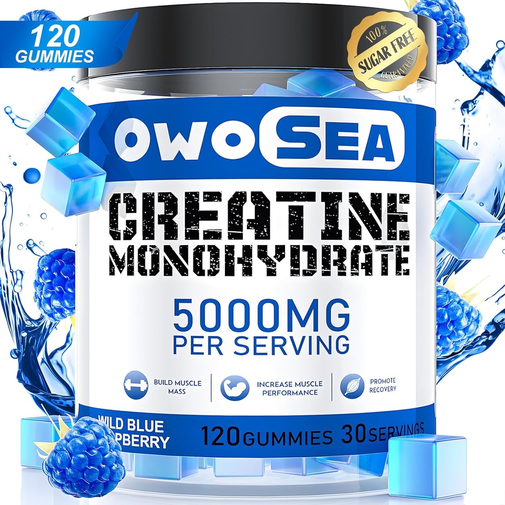 Kreatín Monohydrát Gummy pre mužov a ženy 5000mg Kreatín Monohydrát na podanie pre podporu svalovej hmoty Energia Boost 120 Gróf Žuvateľný 5g Kreatín Supplement Supplement Sugar Free Vegan (1 balenie, Modrá malina)
