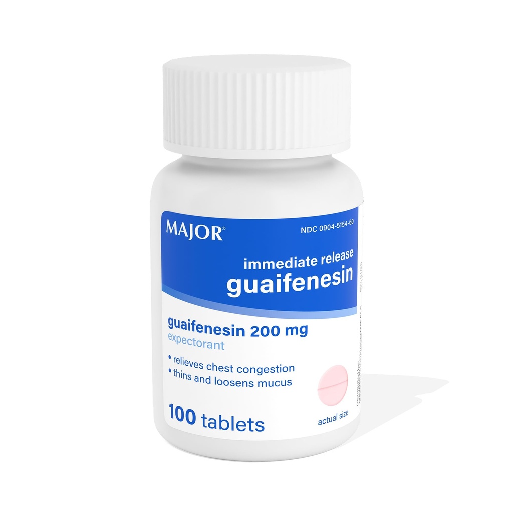 Guaifenesin - Relieves Chest Congestion, Tens and Loosens Muscus - 200 mg - 100 tabliet