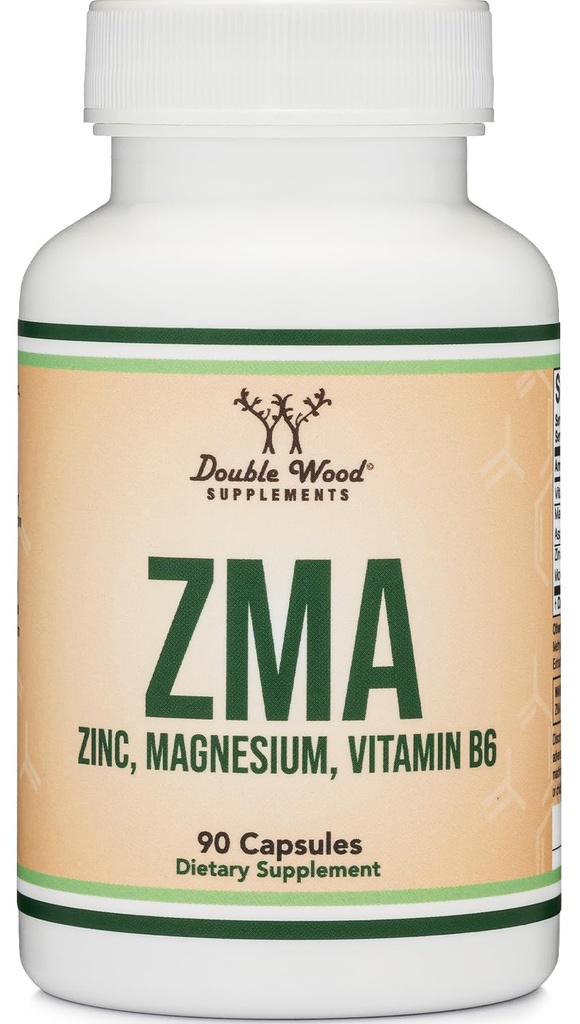 ZMA Supplement for Men and Women (Over 100% Daily Value of Zinc, Magnesium Aspartate, Vitamin B6) 501mg, 90 Capsules for Restfulness and Active Lifestyle Support by Double Wood Supplements