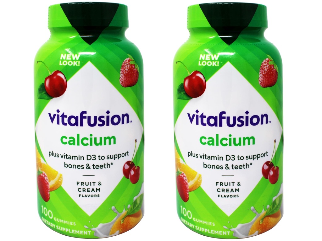 VitaFusion Calcium 500 mg Dietary Supplement Gummies Natural Fruit and Cream Flavors - 100 ct, balenie po 2
