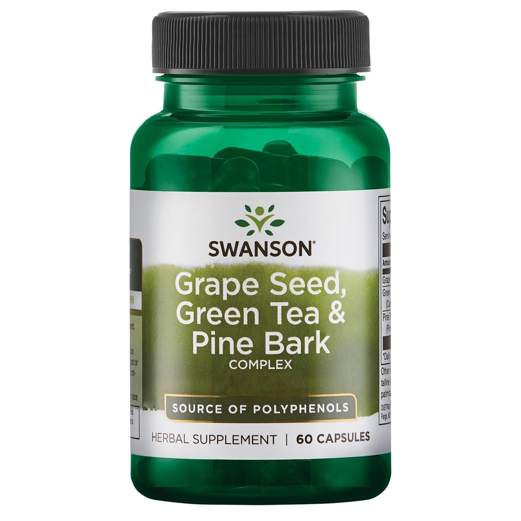 Swanson Grape Seed Green Tea & Pine Bark Complex Zdravie Antioxidant Podpora Polyfenoly OPCS Bylinné doplnok 60 Kapsule (Kapsy)