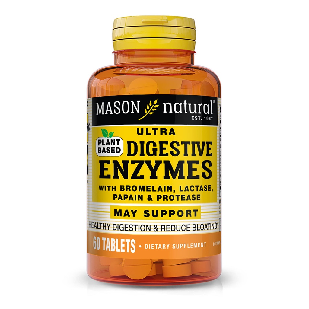 MASON NATURAL Plant Based Ultra Digestive Enzymes with Bromelain, Lactase, Papain & Protease - Supports Healthy Digestion & May Reduce Bloating, 60 Kapsule
