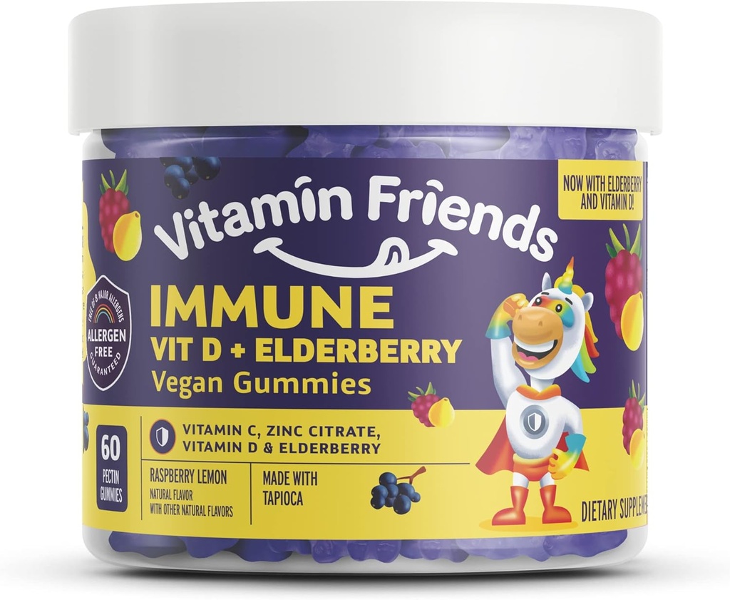 Vitamín Friends - bazy, vitamín C Gumies - Vegánsky imunitný systém Posilňovací zmes doplnkov - Zdravotná podpora w/ Zinok Citrát a vitamín D - Advanced Immune Support - 30 Day Supply