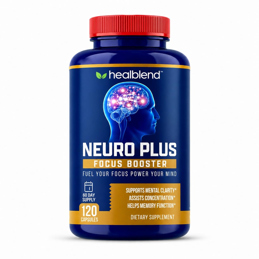 healblend Neuro Plus Focus Booster - Advanced Brain Suplement with Vitamin B6, B12, Folát - Zlepšuje pamäť, koncentrácia, duševné jasnosť a kognitívne funkcie