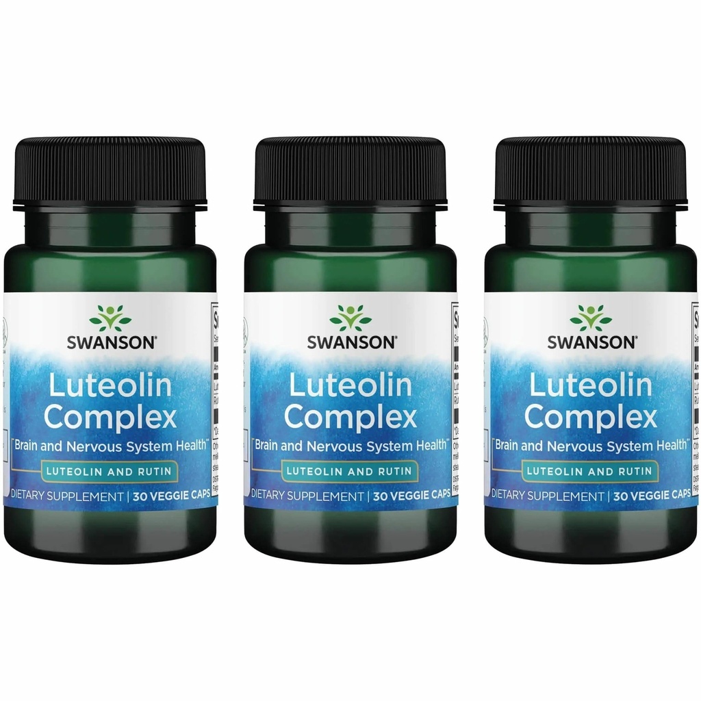 Swanson Luteolin Complex w/Rutin - Podpora mozgu Supplement Podpora pamäte, Mood & Cognitive Health - Prírodná formula pre udržanie nervového systému - (30 Veggie Kapsule) 3 balenie