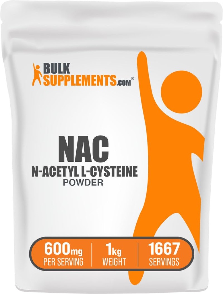 BulkSupplements.com NAC Powder - N-Acetyl Cysteine 600mg, NAC Supplement - Antioxidant Support, Gluten Free - 600mg per Serving, 1667 Servings, 1kg (2,2 lbs) (Pack of 1)