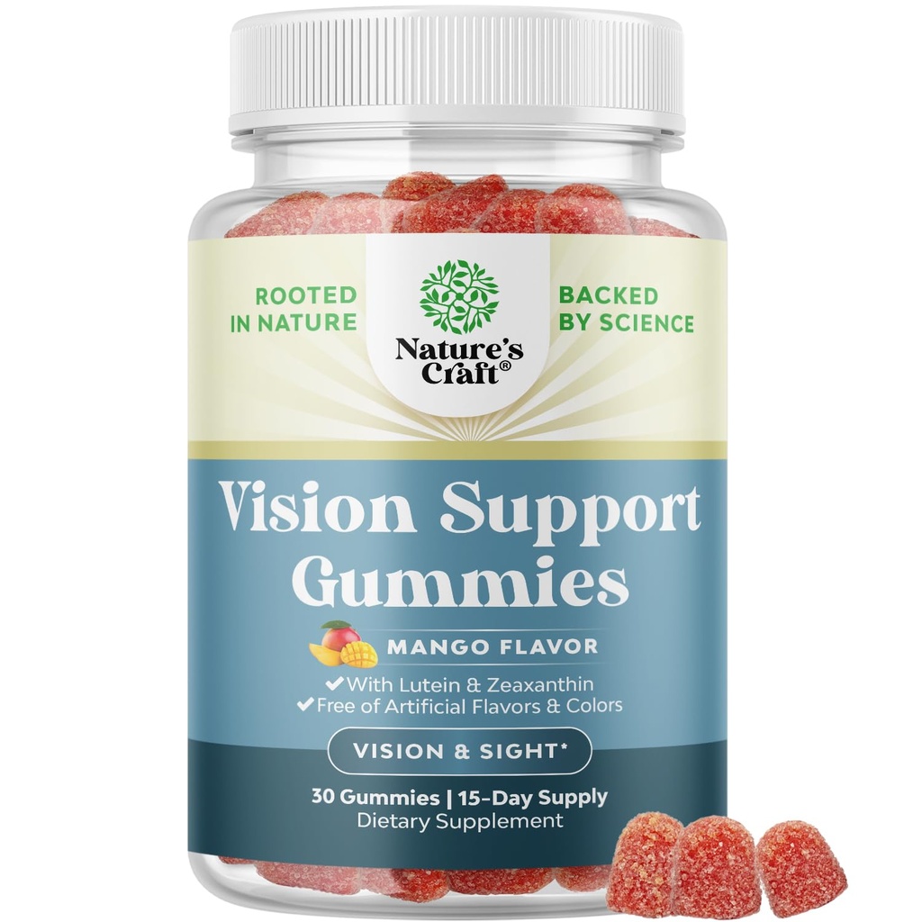 Vision Support Gummies for Adults - Lutein and Zeaxanthin Supplements for Eye Health - Potent Lutein Eye Vitamins for Blue Light Protection Dryness Strain Support & Visual Sharpness - 30 Count