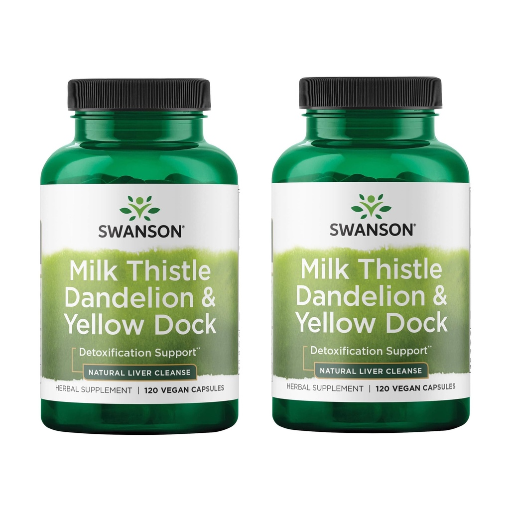 Swanson Milk Thitle, Púpava a žltá Dock - Bylinné pečeň podpora doplnok - Prírodný doplnok pomáha udržať celkové zdravie a pohodu - (120 Kapsule) (2 balenie)