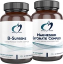 Designs for Health Magnézium Glycinate Complex (60 kapsúl) & B- Supreme (60 kapsúl) Bundle - B Vitamínový komplex s vysokou absorpciou horčíka Supplement