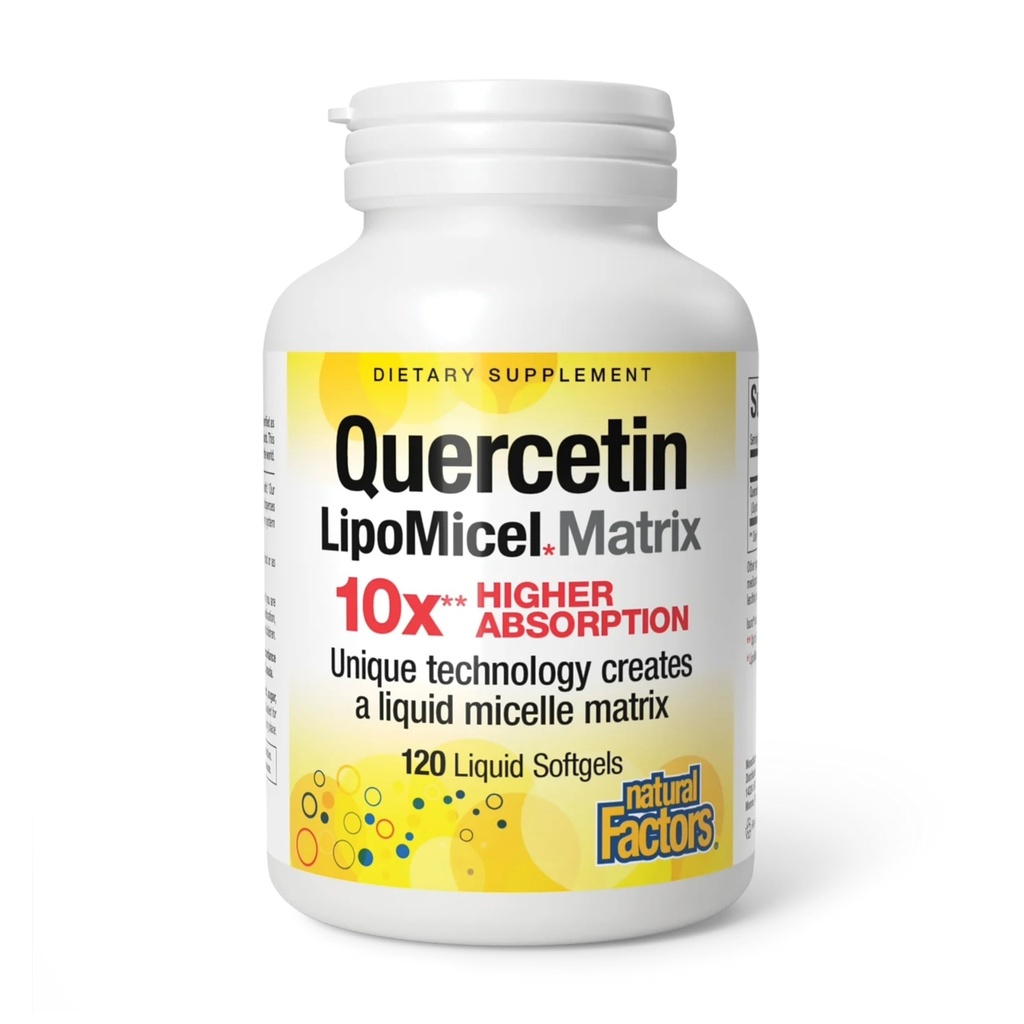 Prírodné faktory Quercetin LipoMicel Matrix - podporuje Imunitné zdravie a kapilárne zdravie - Antioxidant podpora doplnok s vysoko Absorbovateľným Quercetin - 120 Softgels (120 Servings)