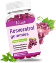 Resveratrol Gummies, 98% Trans- Resveratrol s Quercetin, Coq 10, Vitamín C, Reservatrol Supplement for Antioxidant, Anti-Aging, 60 Gummies