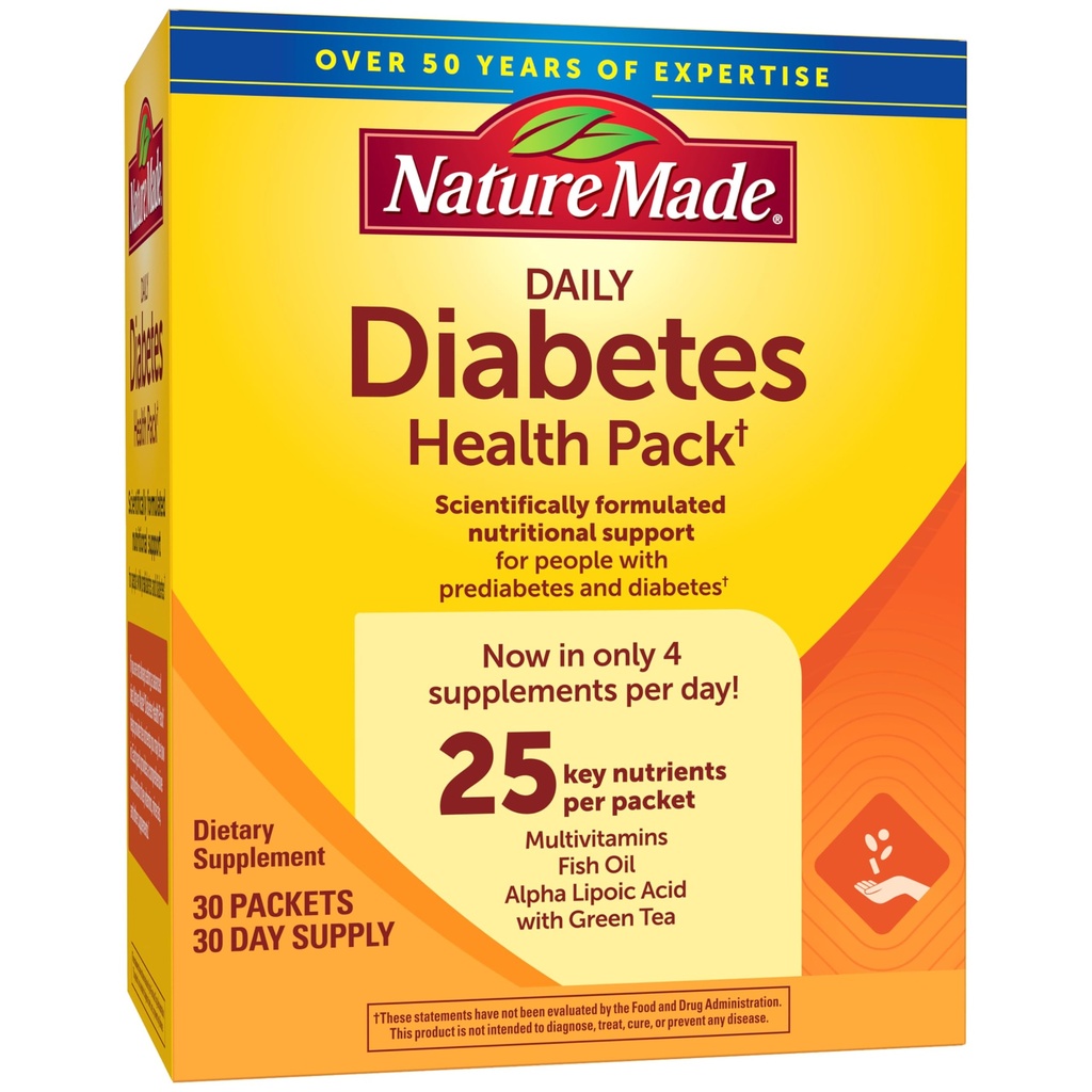 Nature Made Daily Cukrovka Health Pack, Dietary Supplement for Nutritional Support, 30 Packets, 30 dní dodávky