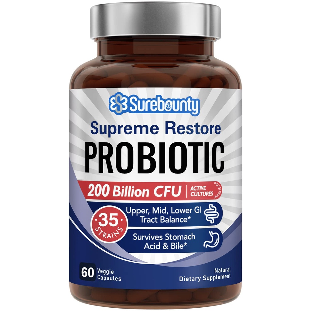 Probiotiká pre mužov a ženy, 200 miliárd CFU 35 kmeňov, prebiotiká + tráviace enzýmy, Najvyššie obnovenie probiotických doplnkov, Horné, stredné, Dolné GI Tract Balance, 60 Veggie Kapsule, 1 mesiac