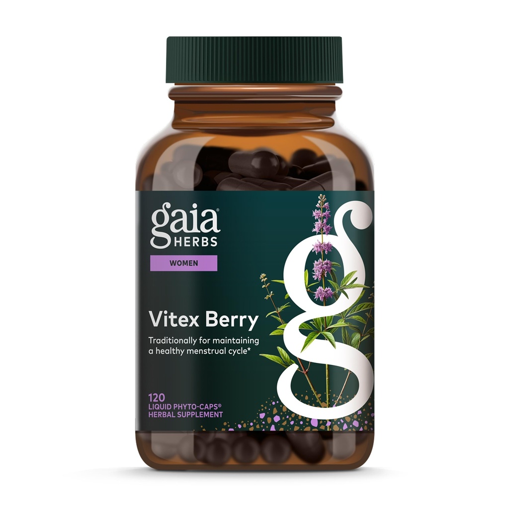 Gaia byliny Vitex Berry - Podpora Hormone Balance & Fertility pre ženy - Zdravý progesterón pre duševné zdravie - 120 Vegan Caps (60-Deň dodávky)