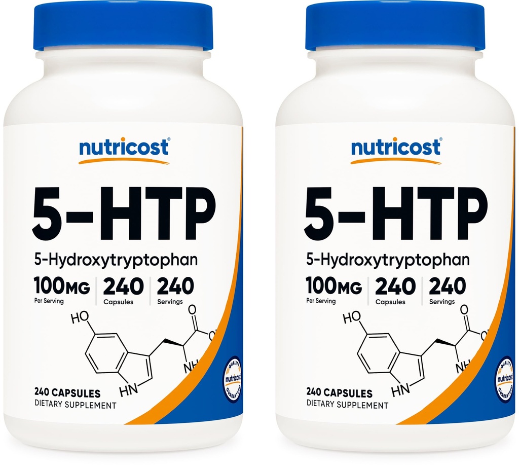 Nutricost 5- HTP 100 mg, 240 Vegetarian Kapsule (5-Hydroxytryptofán) - Non- GMO & Gluten Free (2 fľaše)