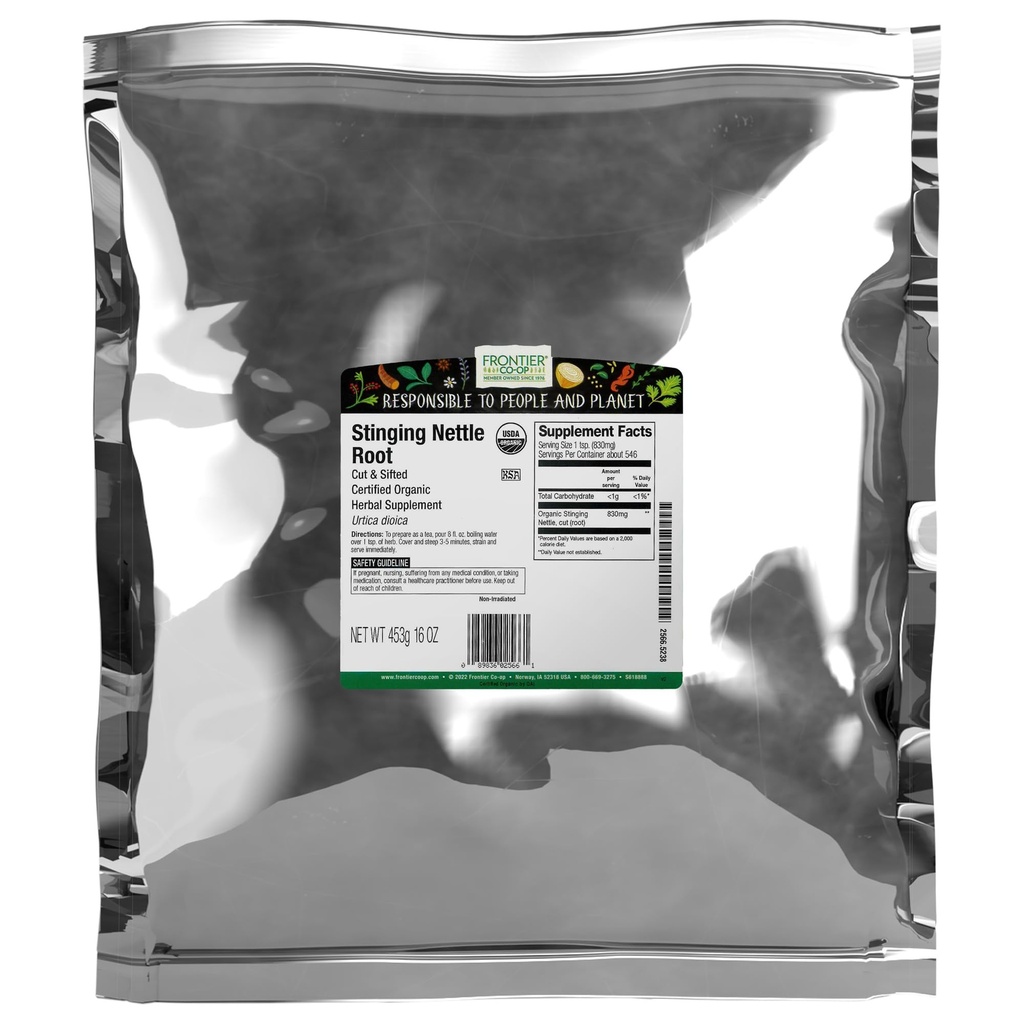 Frontier Co-op Organic Stinging Nettle Root, Cut and Sifted, Košer 16 Ounce (Pack of 1)