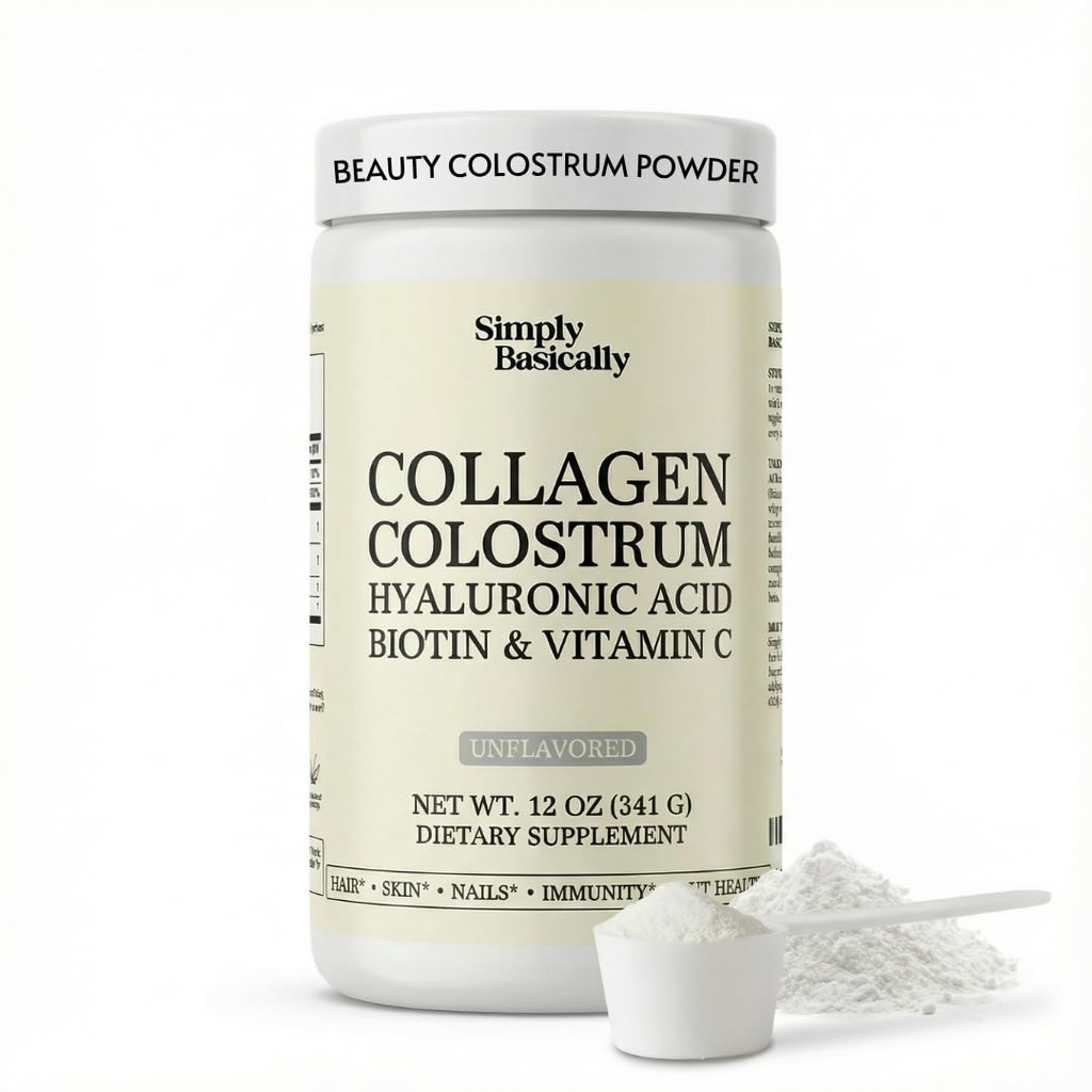 Colostrum & Collagen Peptides Powder with Biotin, Hyaluronic Acid & Vitamin C | Gut Health & Bloating, Immune Support, Hair, Skin & Nails Supplement | Unflavored | 30 Servings