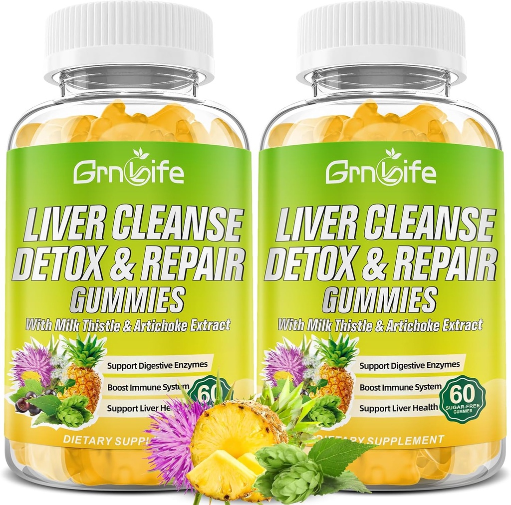 Pečeň Čistiť Detox & Opravy Gumies s mliekom bodliak 3000mg, 24-in-1 Pečeň Zdravie Supplement s púpavom, Artičoky, bez cukru Pečeň Detox Gummies, Ananásová chuť - 120 Počet