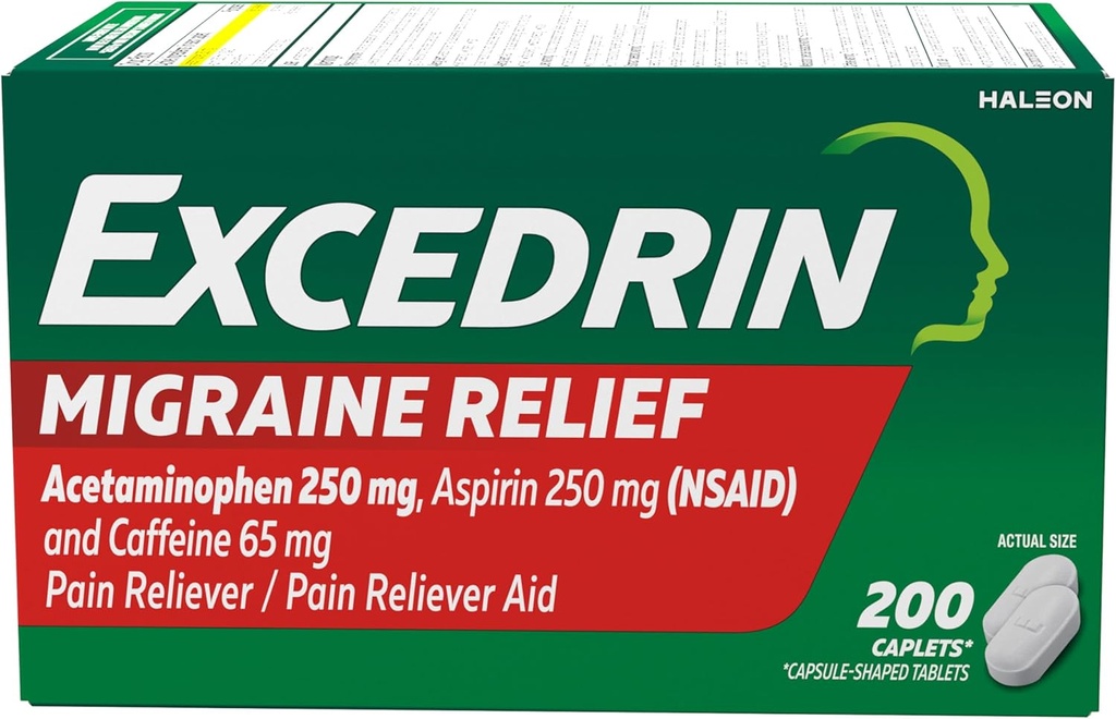 Excedrin Migréna Relief Caplets to Alleviate Migréna príznaky - 200 Počet