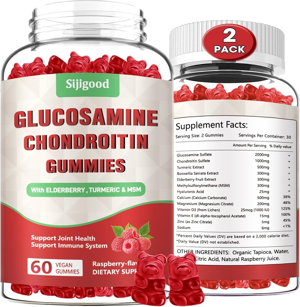 2 balenie vylepšený glukozamín Chondroitín Gummy s MSM pre dospelých - Extra-silné spoločné zdravie a pružnosť, Antioxidant a imunitná podpora doplnok, 120 Počet