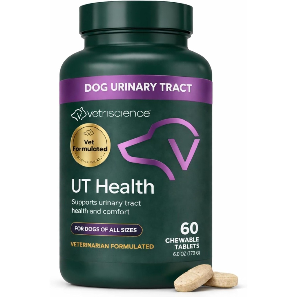 VetriScience Quick Action UT Health Žuvacie tablety, UT Strength STAT Supplement for Dogs, Cranberry, Uva Ursi, and Chanca Piedra to Soothe Urinary Tract Discomfort, Smoke, 90 Count
