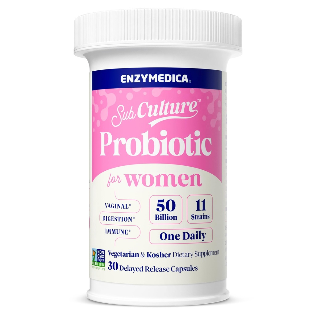 Enzymedica SubCulture Probiotiká pre vaginálne a močové zdravie žien, 50 miliárd CFU, podporuje imunitné + tráviace zdravie a pravidelnosť, 30