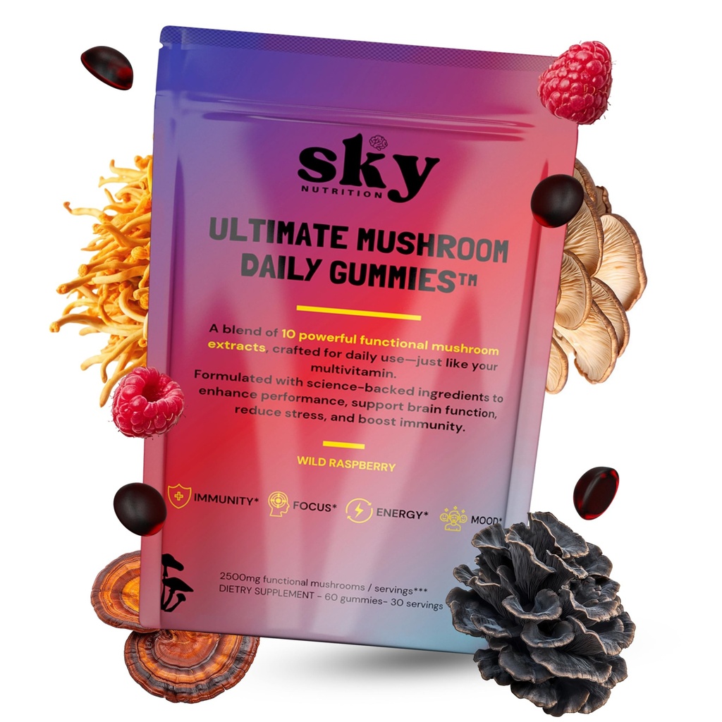 Mushroom Gummies for Adults - 10-in-1 Powerful Mushroom Complex w/Lions Mane, Reishi, Cordyceps, Turkey Tail - for Mental Clarity, Focus, Immunity - Raspberry Flavored 60 Vegan Gummies