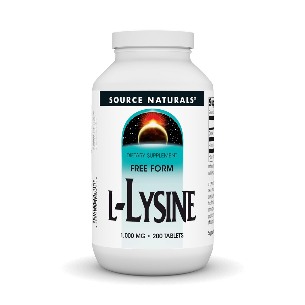 Zdroj Naturals L-Lysine Free Form, 1000 mg - Aminokyseliny Supplement podporuje tvorbu energie a kolagén - 200 tabliet
