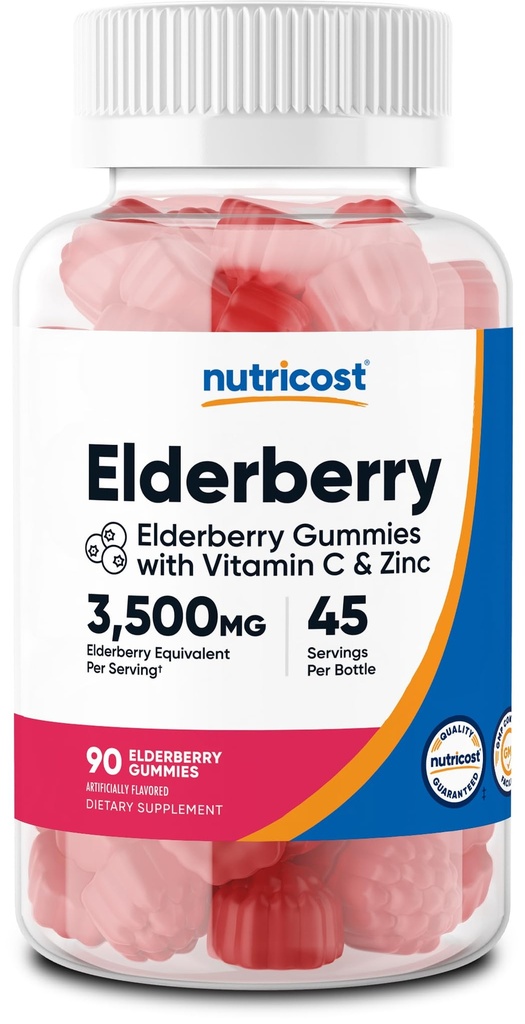 Nutricost Gummy z bazy čiernej s vitamínom C a zinkom 90 Gummy - bez lepku, vegetarián
